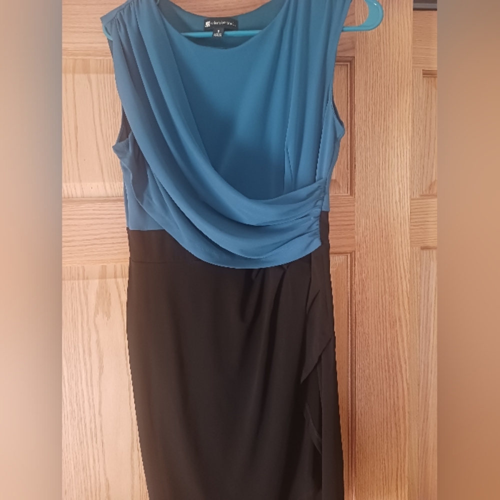 NWOT Valerie Bertinelli Teal/ Black Sleeveless Drape Ruched Bodycon Sheath Dress